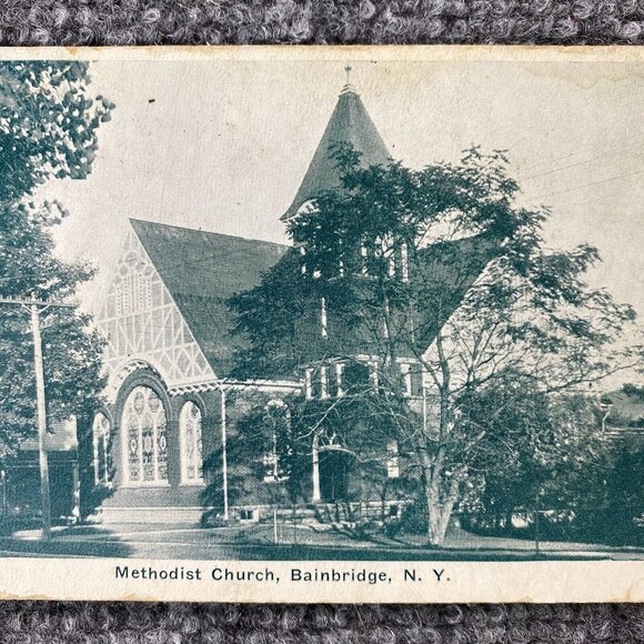 Vintage Bainbridge NY Postcard Methodist Church Posted 1927 White Border - Picture 2 of 7